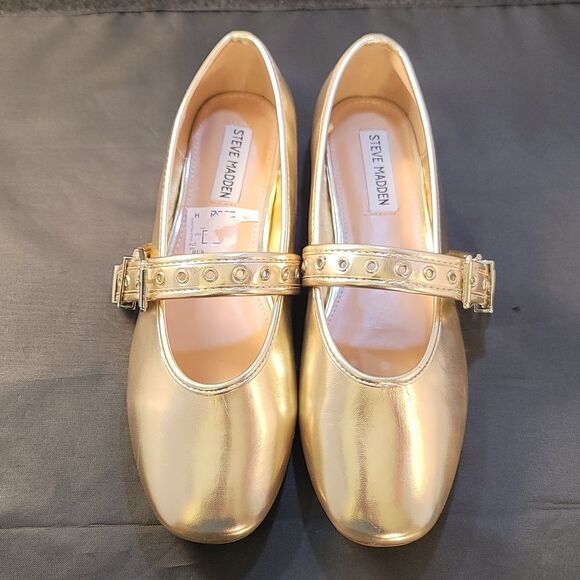 BRAND NEW STEVE MADDEN BALLET WITH STRAP CHIC GOLD MARY JANE - Picture 2 of 13